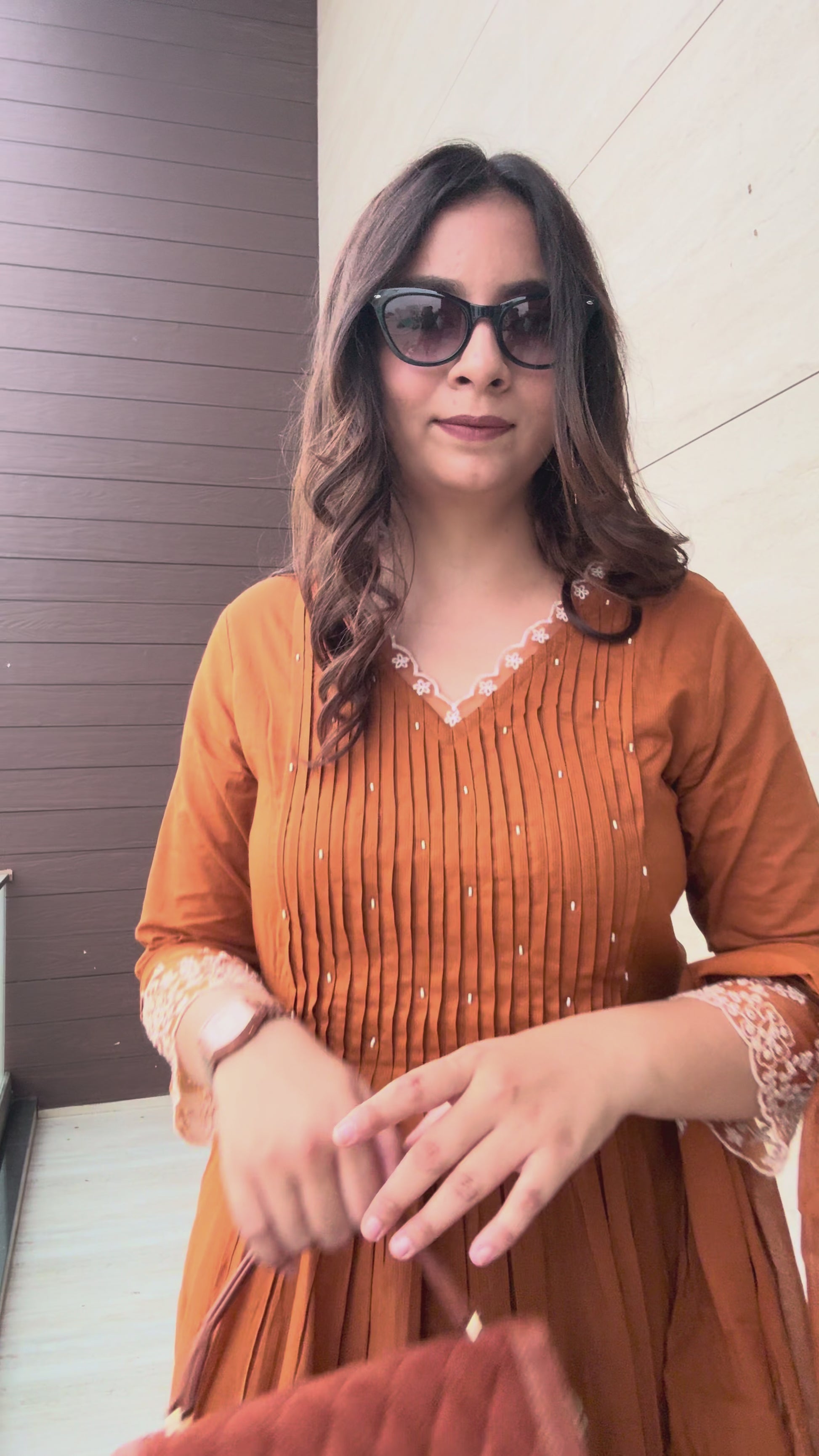 Sun-lit Dupatta Set – Rust Orange Cotton Kurta Set by Tanauri