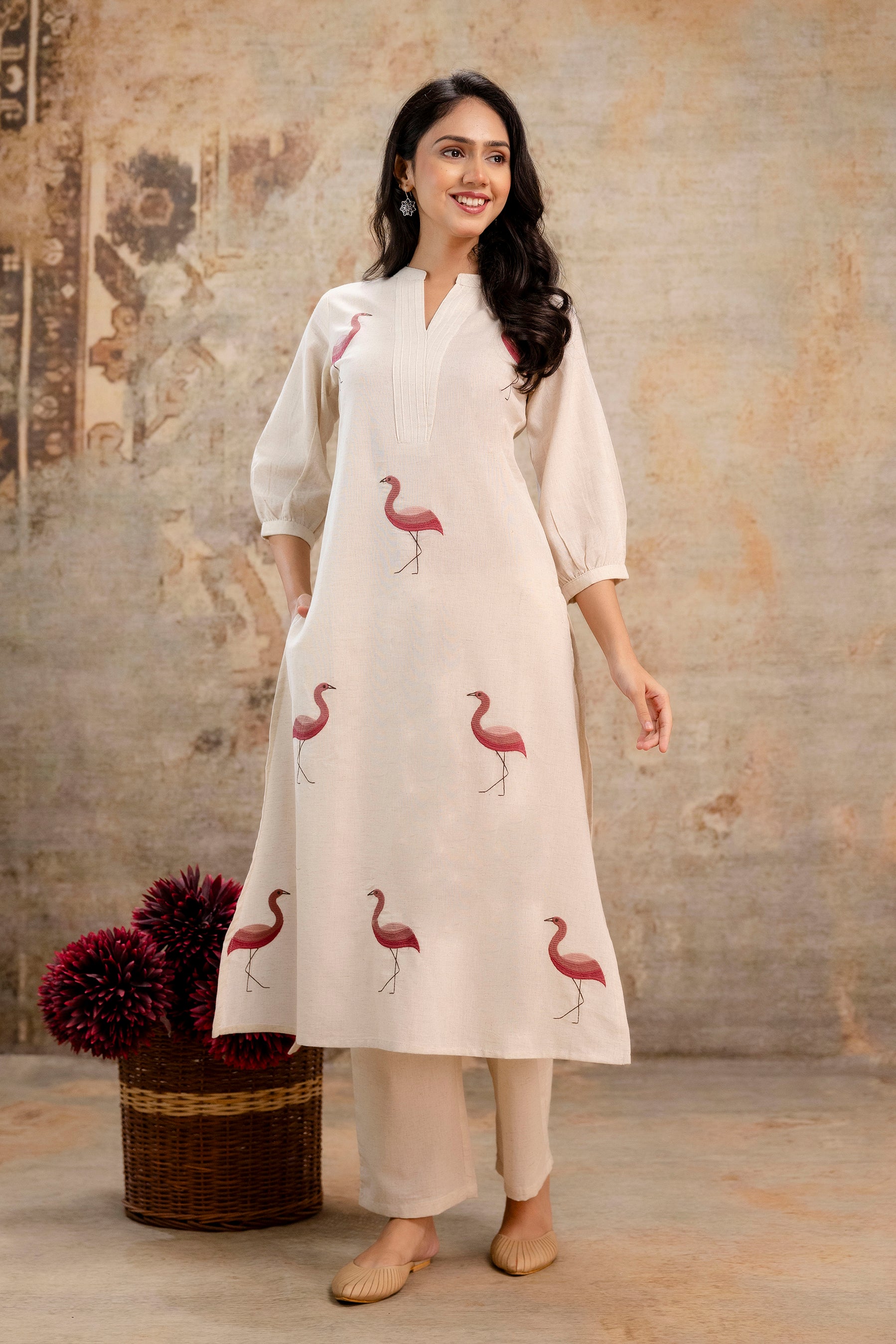 Limited Edition Crimson Flamingo Kurta Set for Casual & Festive Wear