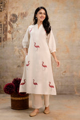 Limited Edition Crimson Flamingo Kurta Set for Casual & Festive Wear