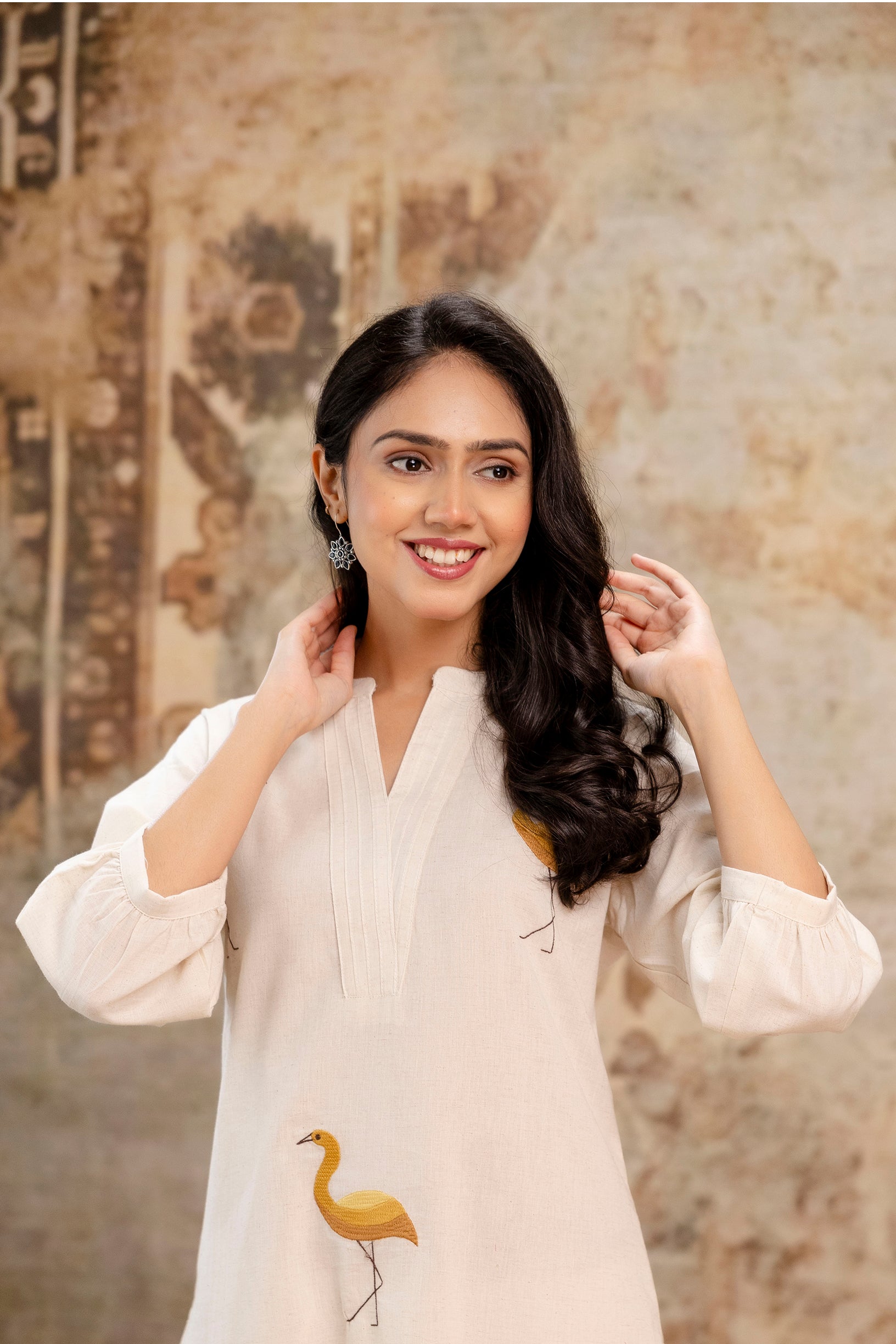 Limited Edition Yellow Flamingo Print Kurta Set for Women