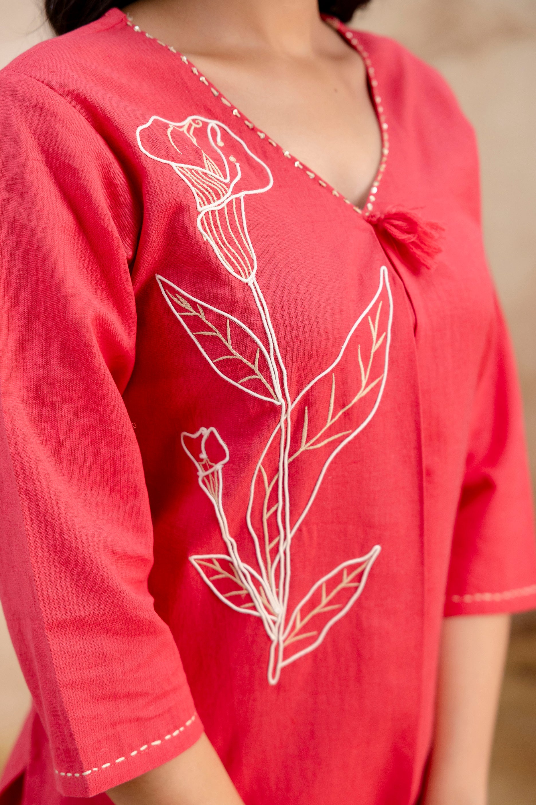 Tanauri Exclusive Scarlet Red Kurta Set – Stylish Summer Ethnic Wear