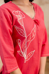 Tanauri Exclusive Scarlet Red Kurta Set – Stylish Summer Ethnic Wear