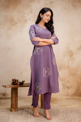 Stylish Pastel Lavender Cotton Kurta with Matching Straight Pants