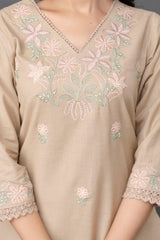 Beige-colored straight kurti with a subtle and elegant appearance