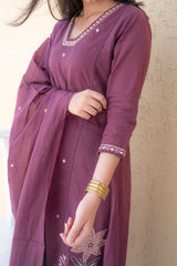 Wine Blossom Dupatta Set