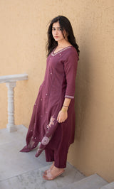 Wine Blossom Dupatta Set