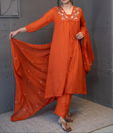 Embroidered ethnic dupatta set in soft orange-beige tones – Tanauri