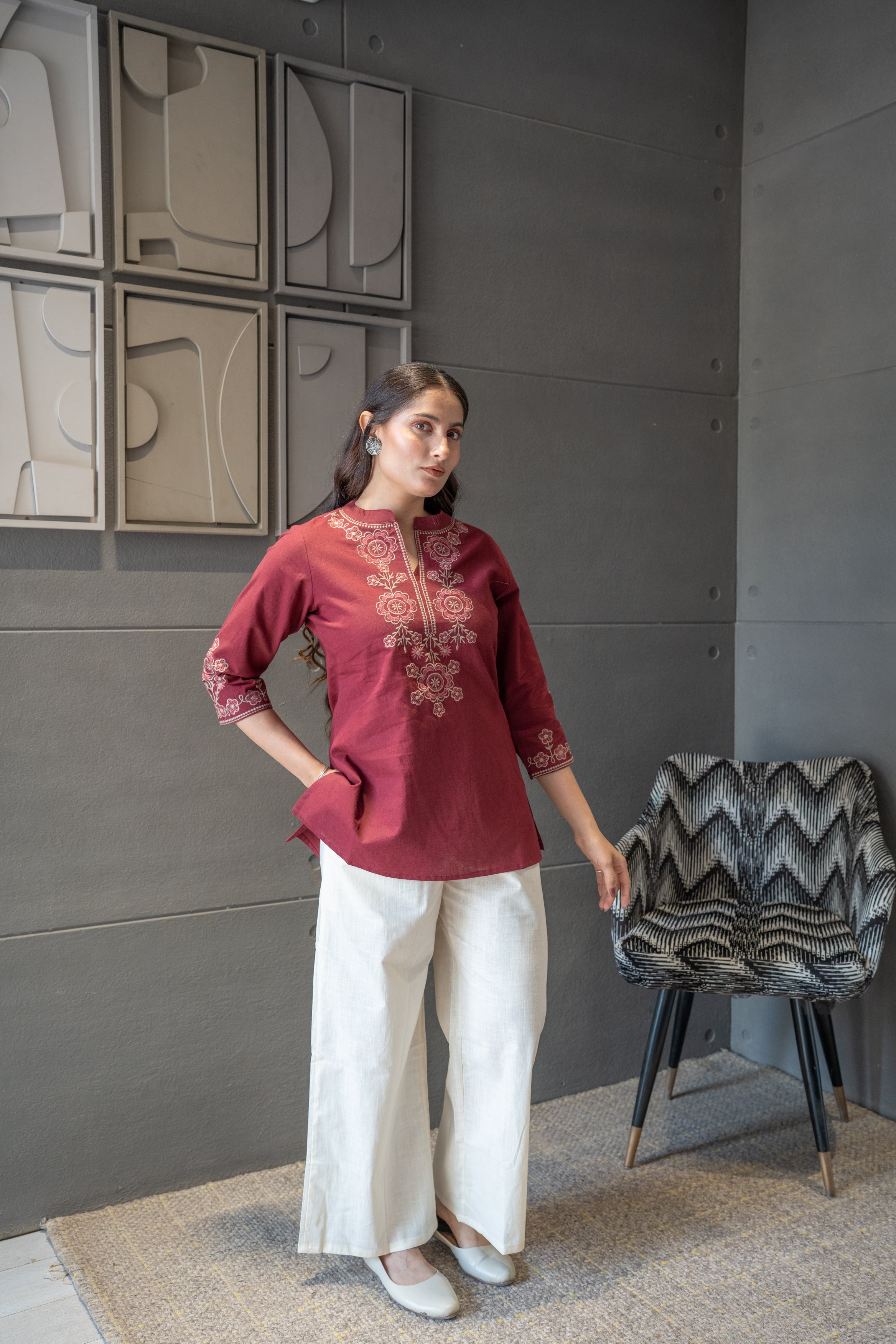 Maroon Jharokha Top