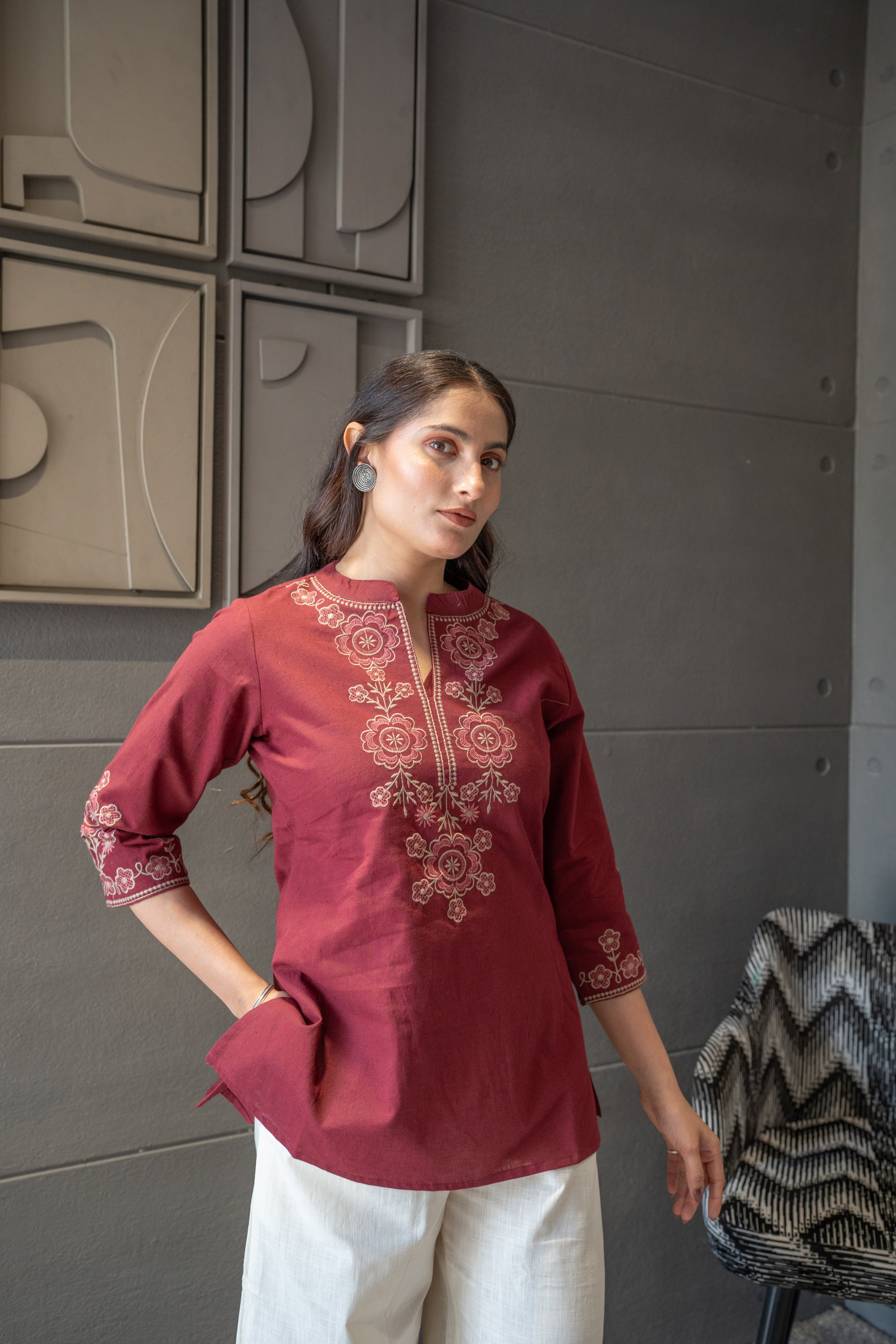 Maroon Jharokha Top