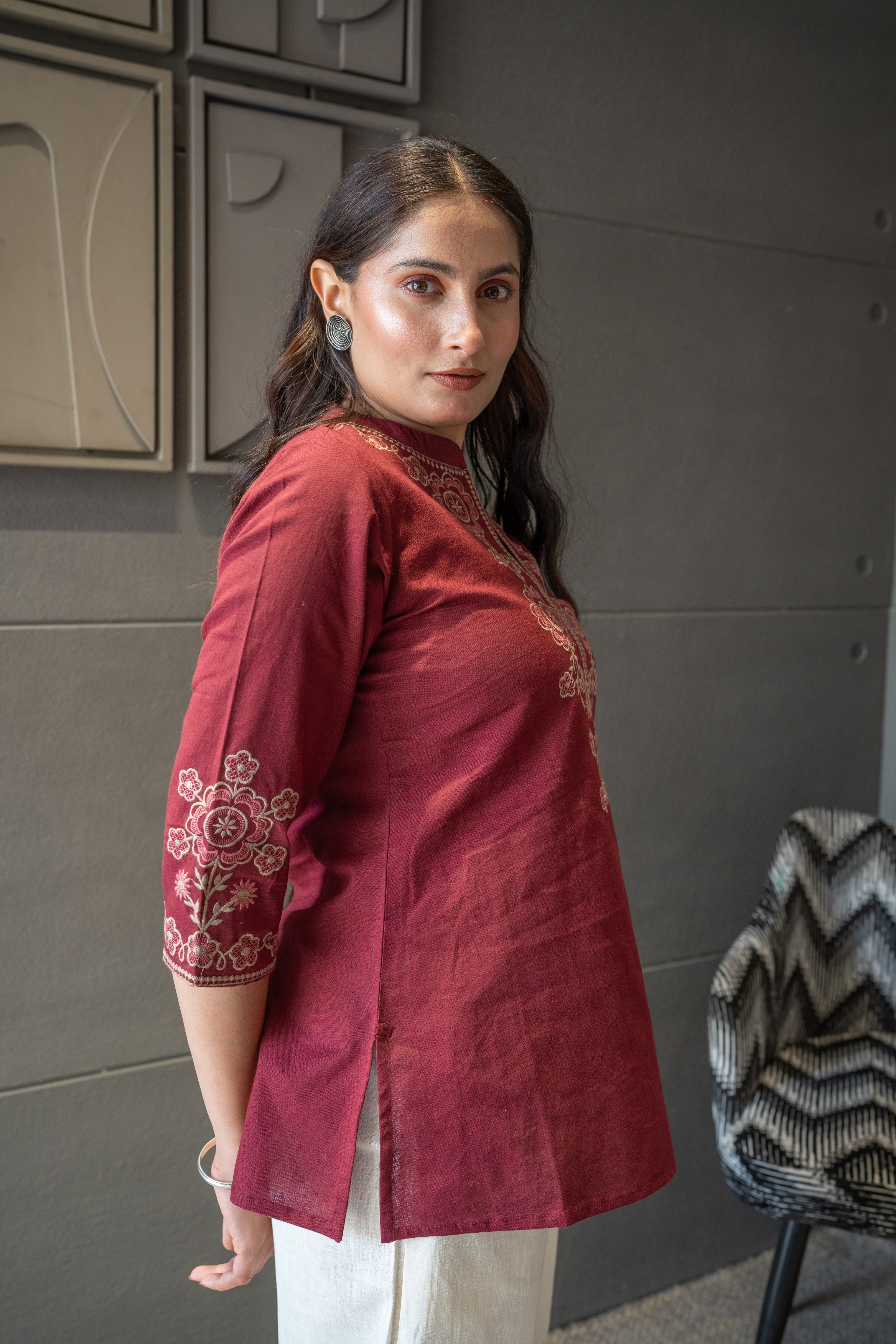 Maroon Jharokha Top