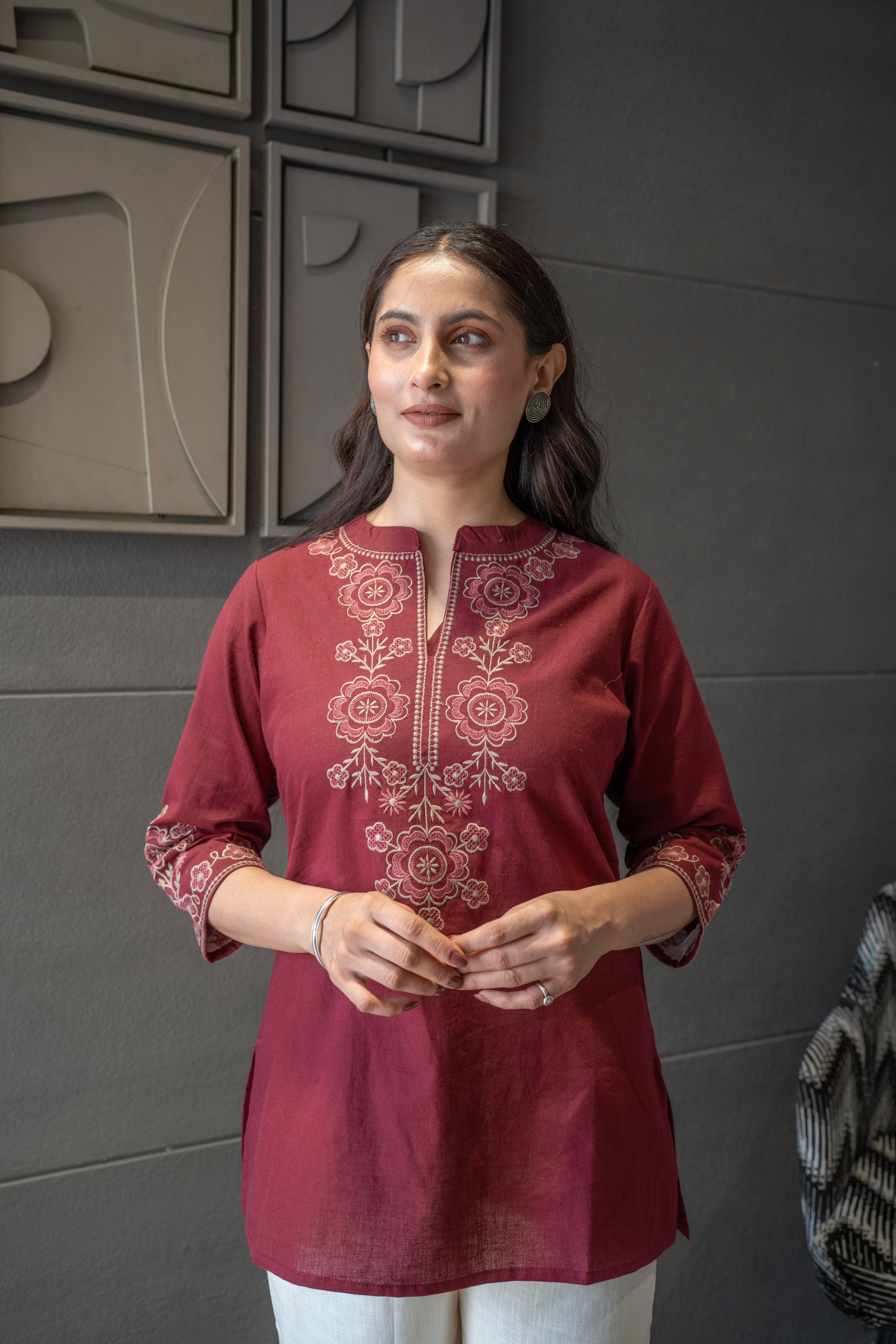 Maroon Jharokha Top