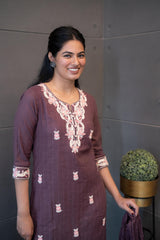 Embroidered mulberry ethnic suit set with dupatta – Tanauri