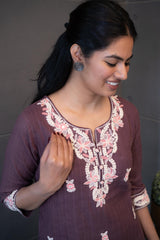 Premium mulberry-colored suit with peach & ivory embroidery