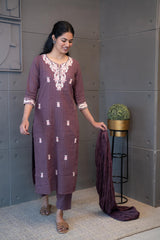Premium mulberry-colored suit with peach & ivory embroidery
