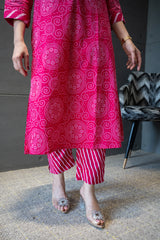 Pink Bandhej Rajasthani Kurta Set
