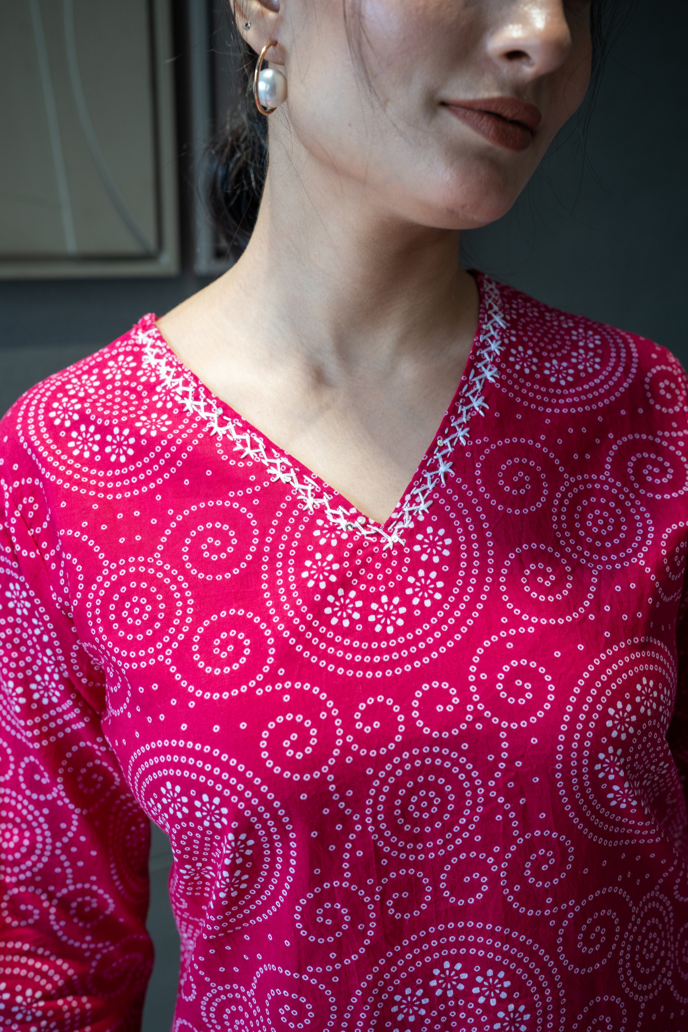Pink Bandhej Rajasthani Kurta Set