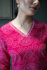 Pink Bandhej Rajasthani Kurta Set