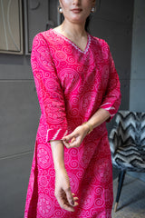 Pink Bandhej Rajasthani Kurta Set