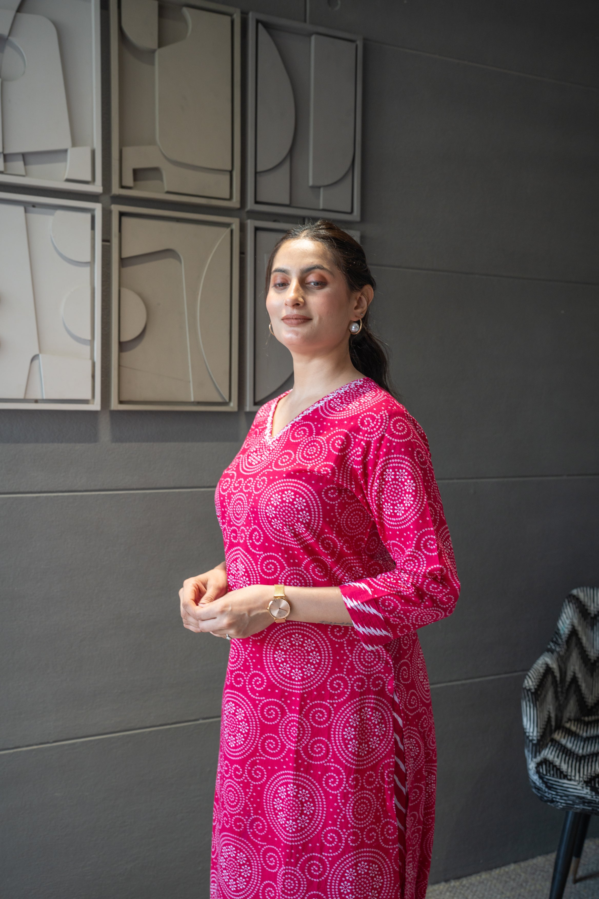 Pink Bandhej Rajasthani Kurta Set