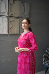 Pink Bandhej Rajasthani Kurta Set