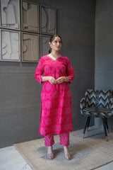 Pink Bandhej Rajasthani Kurta Set