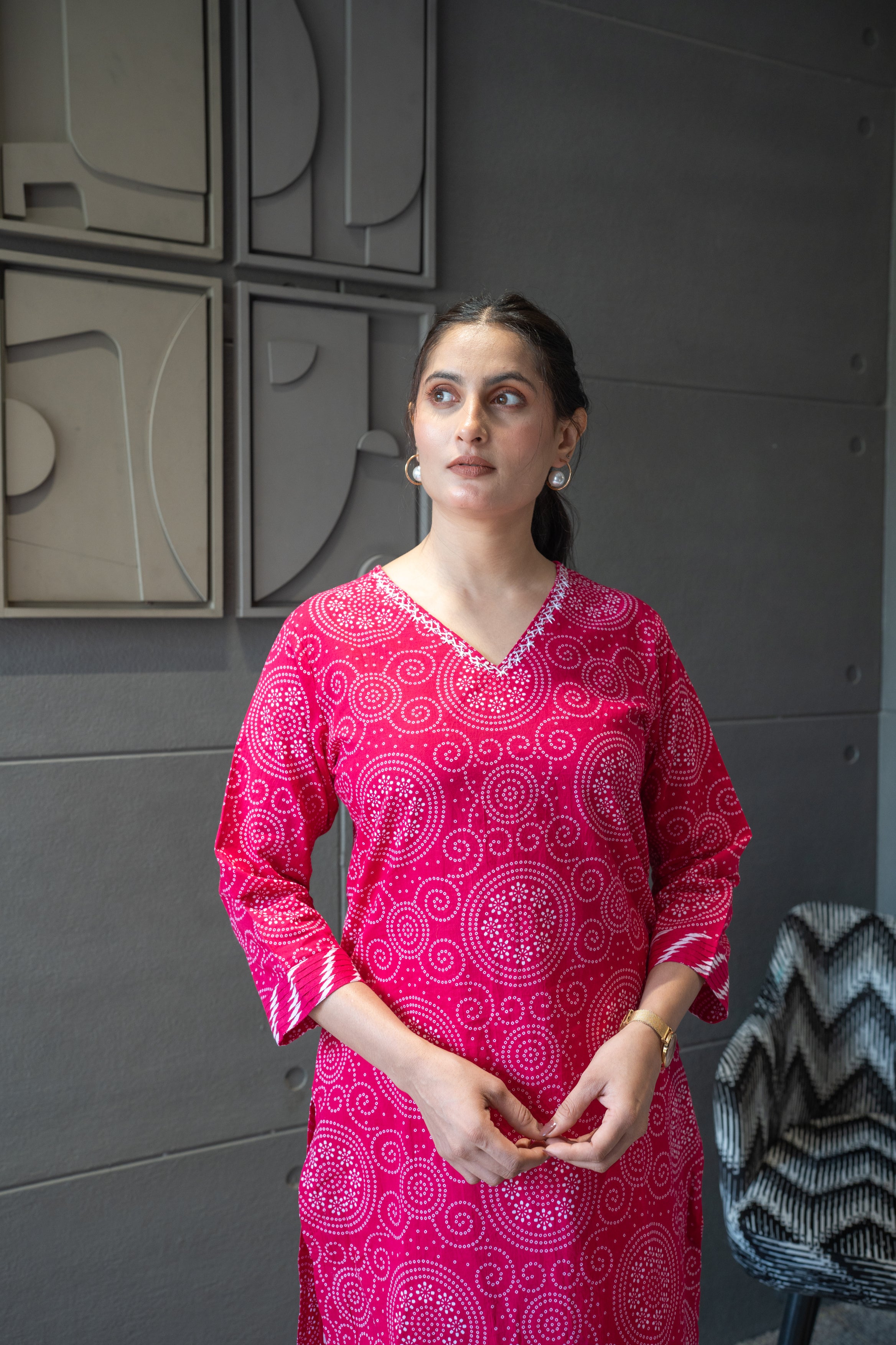 Pink Bandhej Rajasthani Kurta Set