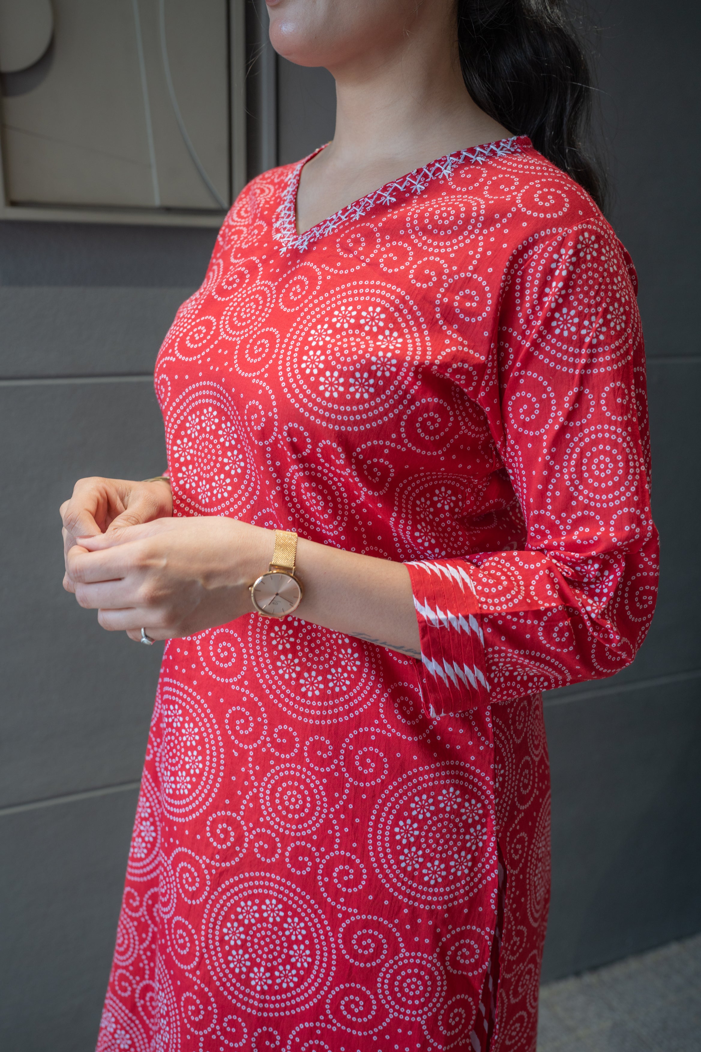 Red Bandhej Rajasthani Kurta Set