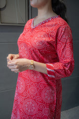 Red Bandhej Rajasthani Kurta Set