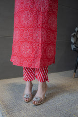 Red Bandhej Rajasthani Kurta Set