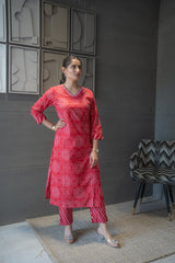 Red Bandhej Rajasthani Kurta Set