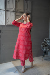 Red Bandhej Rajasthani Kurta Set