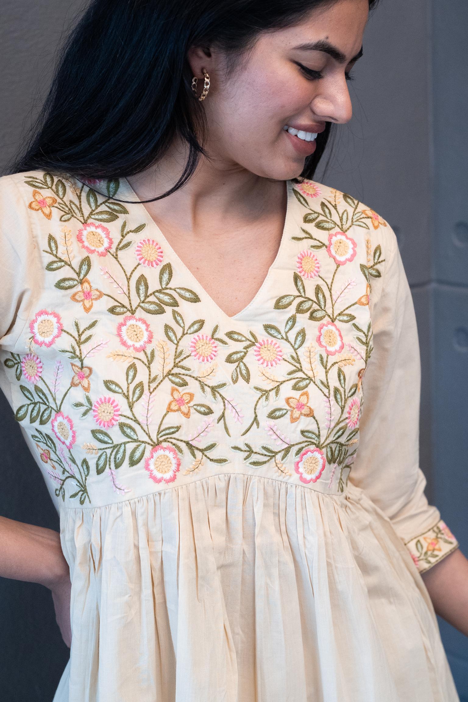 Soft cotton fabric with delicate floral threadwork – Coral Ease Co-Ord Set by Tanauri.