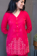 Soft cotton fabric with delicate floral embroidery and tassel – Roseatte Co-Ord Set by Tanauri.