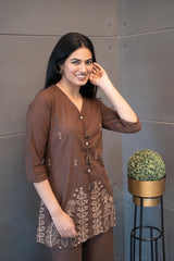 Coco Co-Ord Set – brown tonal thread embroidered cotton outfit by Tanauri.