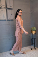 Soft cotton fabric with delicate vine threadwork – Mocha Melody Co-Ord Set by Tanauri.