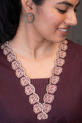 Maroon embroidered short kurti for women with V-neck design