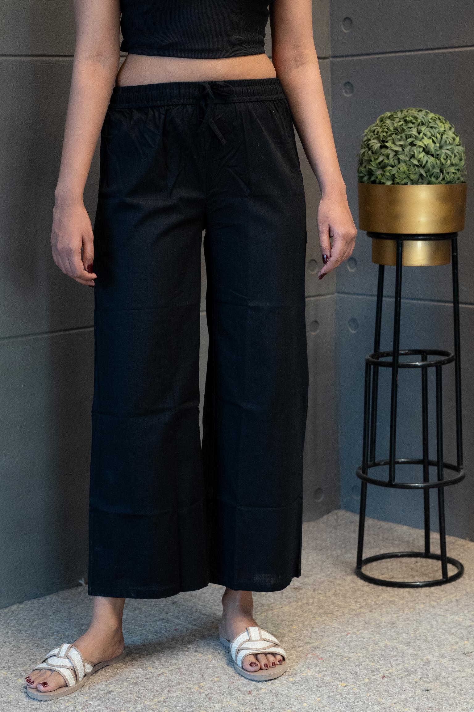 Black cotton straight-fit pants for women – Tanauri
