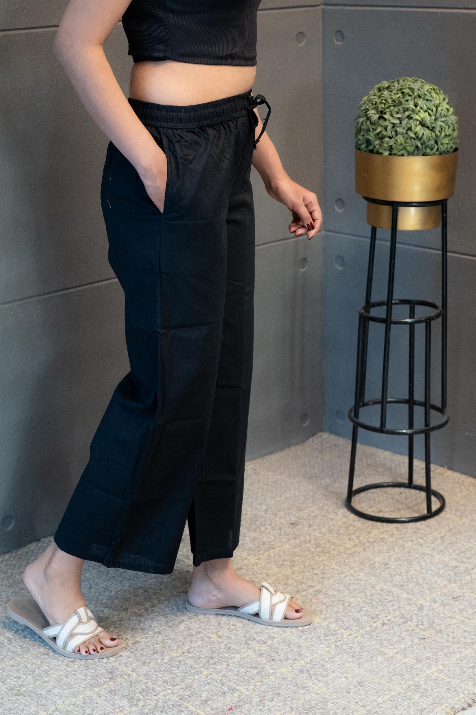 Black cotton straight-fit pants for women – Tanauri