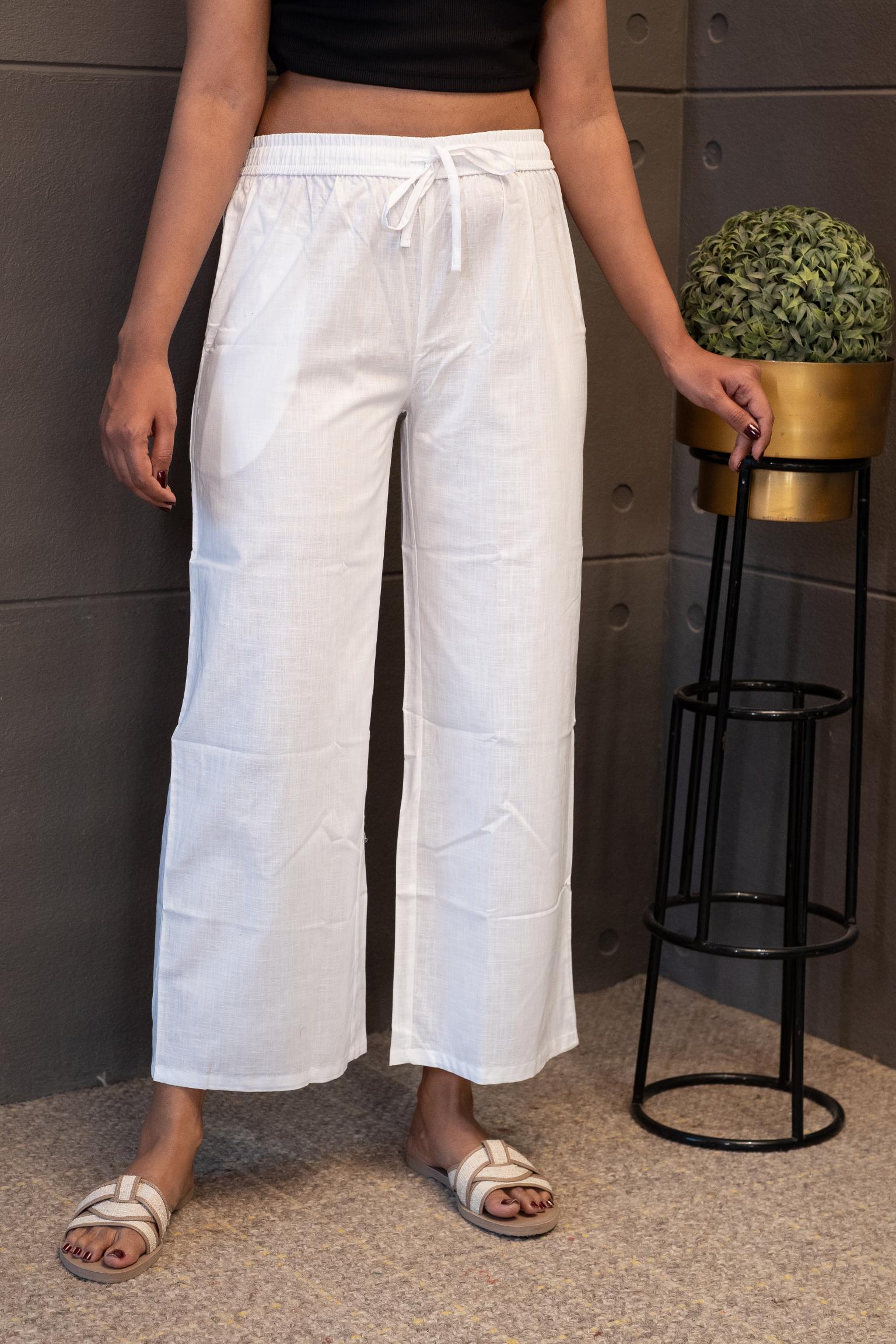 Women’s white drawstring pants with pockets