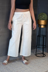 Off-white cotton straight-fit pants for women – Tanauri