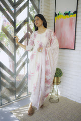 Gulnaaz Dupatta Set – Ivory & Pink Floral Cotton Kurta Set by Tanauri