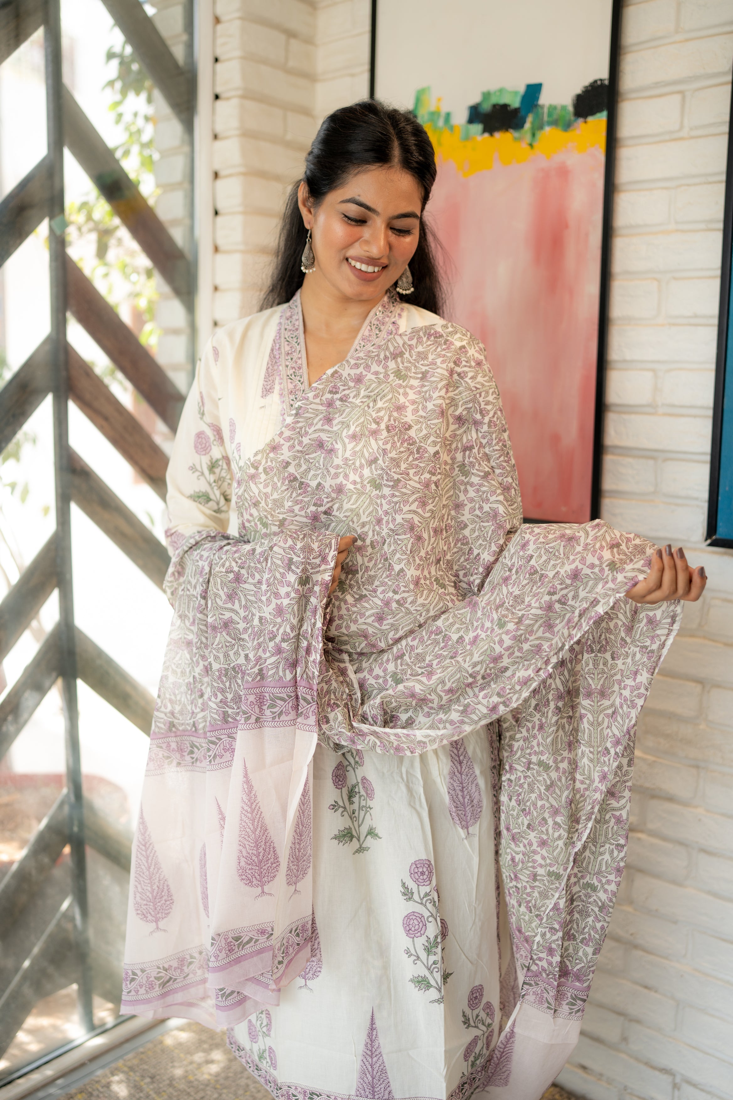 Lightweight Breathable Cotton Kurta with Coordinated Pants and Dupatta