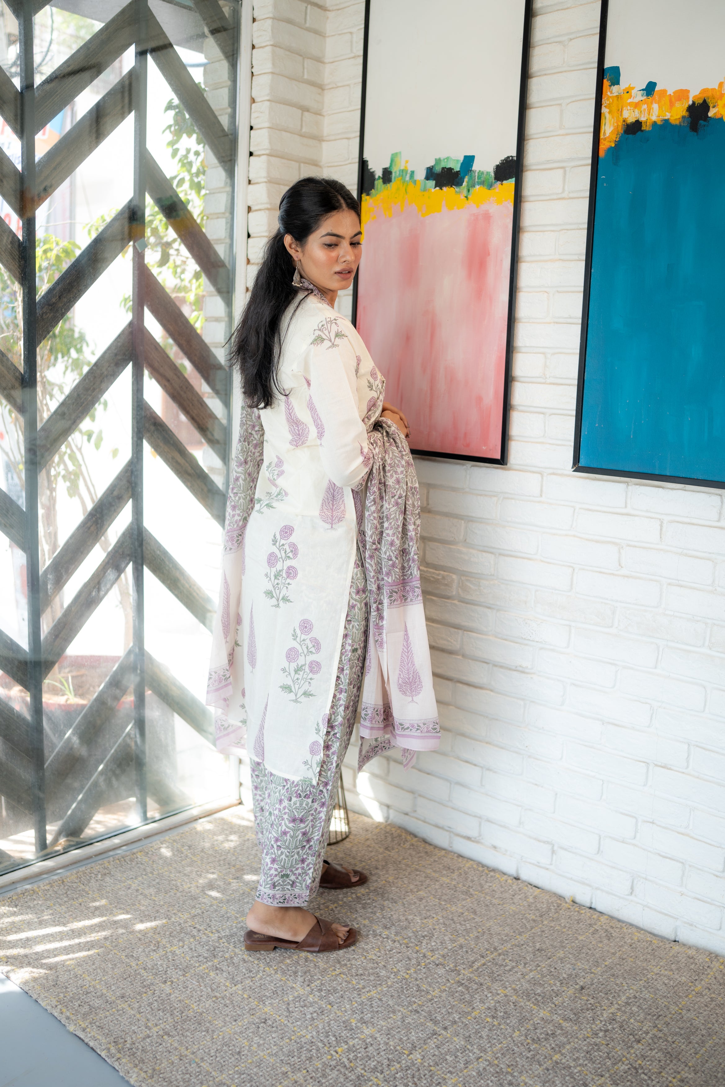 Tanauri Florea Dupatta Set – Casual and Festive Pastel Cotton Outfit