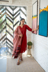 Palash Dupatta Set – Straight-Cut Cotton Kurta with Printed Sleeve Cuffs by Tanauri