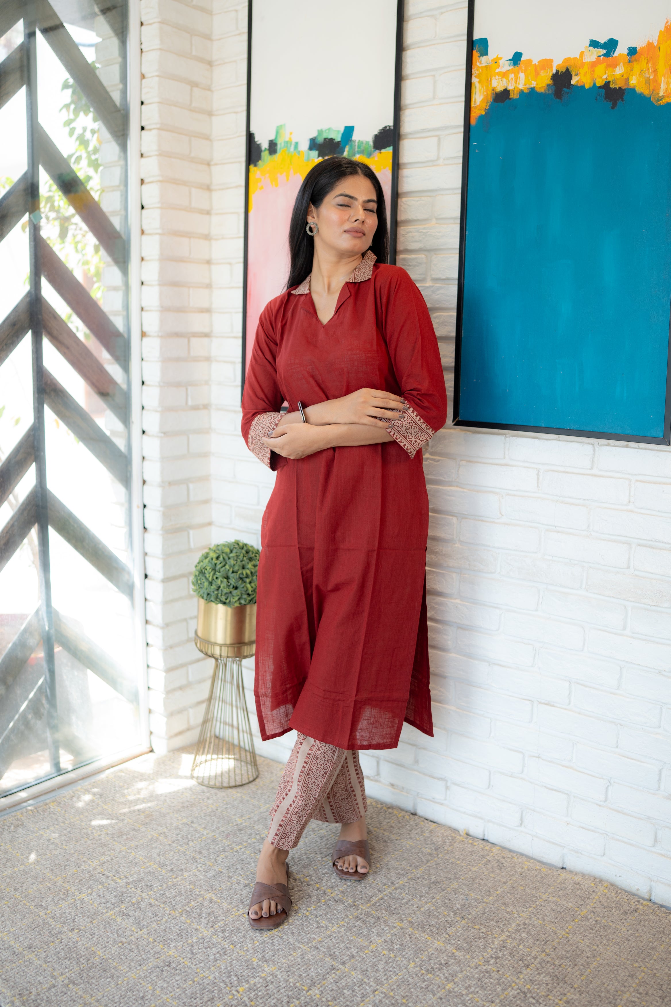 Soft and Breathable Cotton Kurta with Printed Sleeve Cuffs for Women