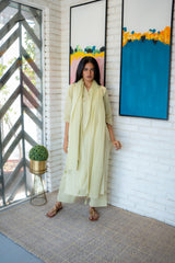 Breathable Pistachio Cotton Kurta with Coordinated Pants and Dupatta