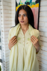 Tanauri Soft Cotton Kurta with Matching Pistachio Dupatta