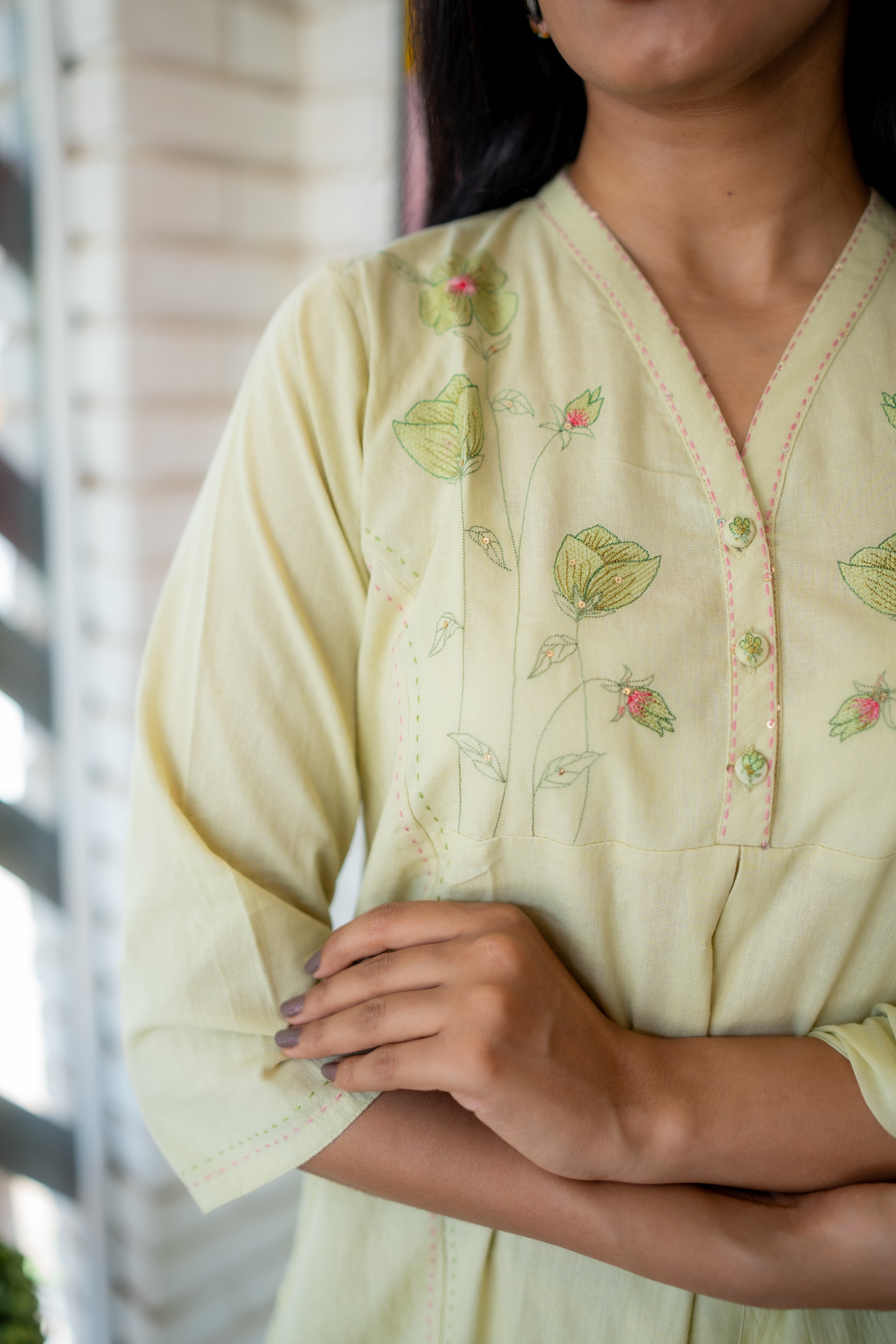 Pistachio Dupatta Set – Light Green Cotton Kurta Set by Tanauri