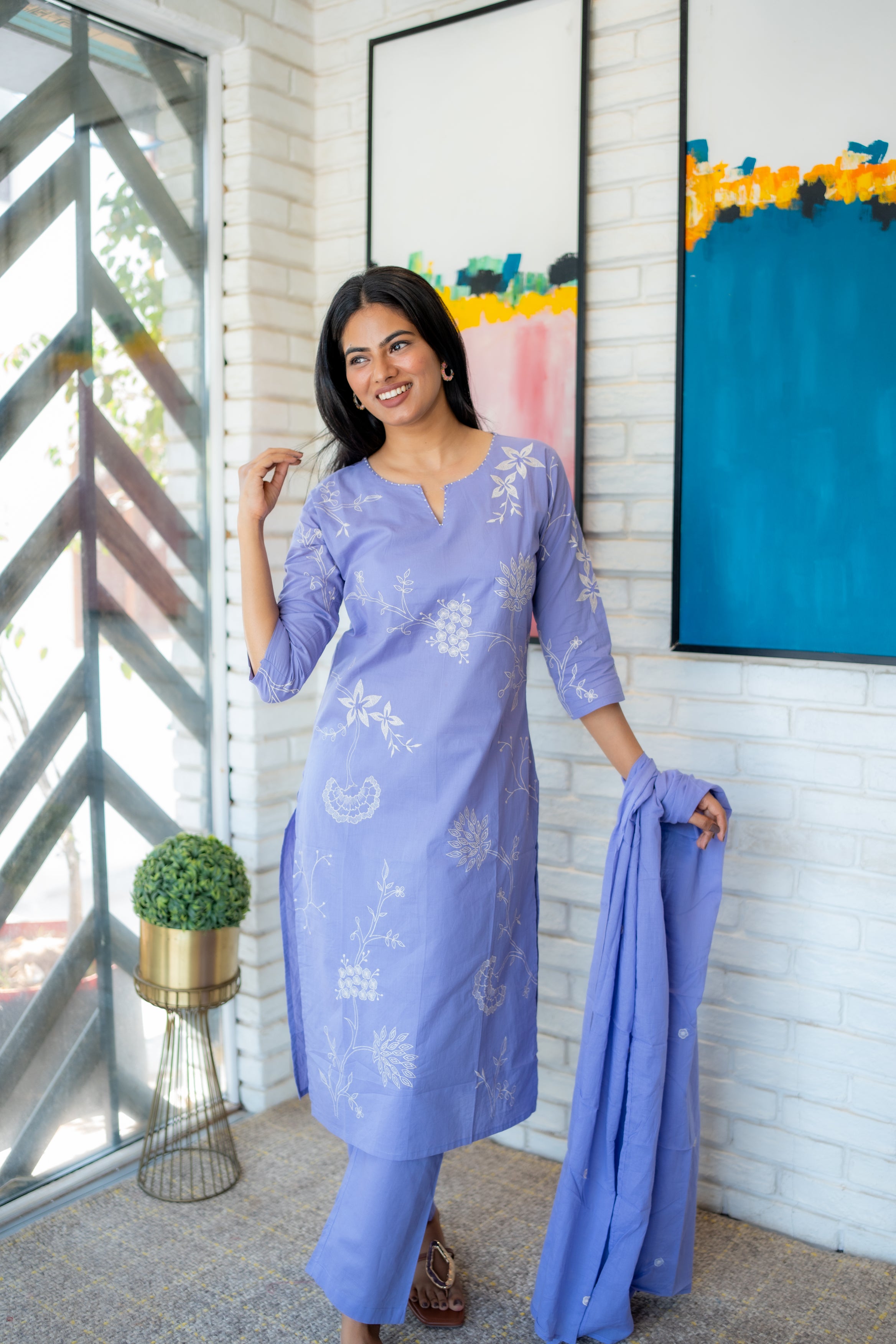 Tanauri Lilac Drift Dupatta Set – Summer and Festive Cotton Outfit