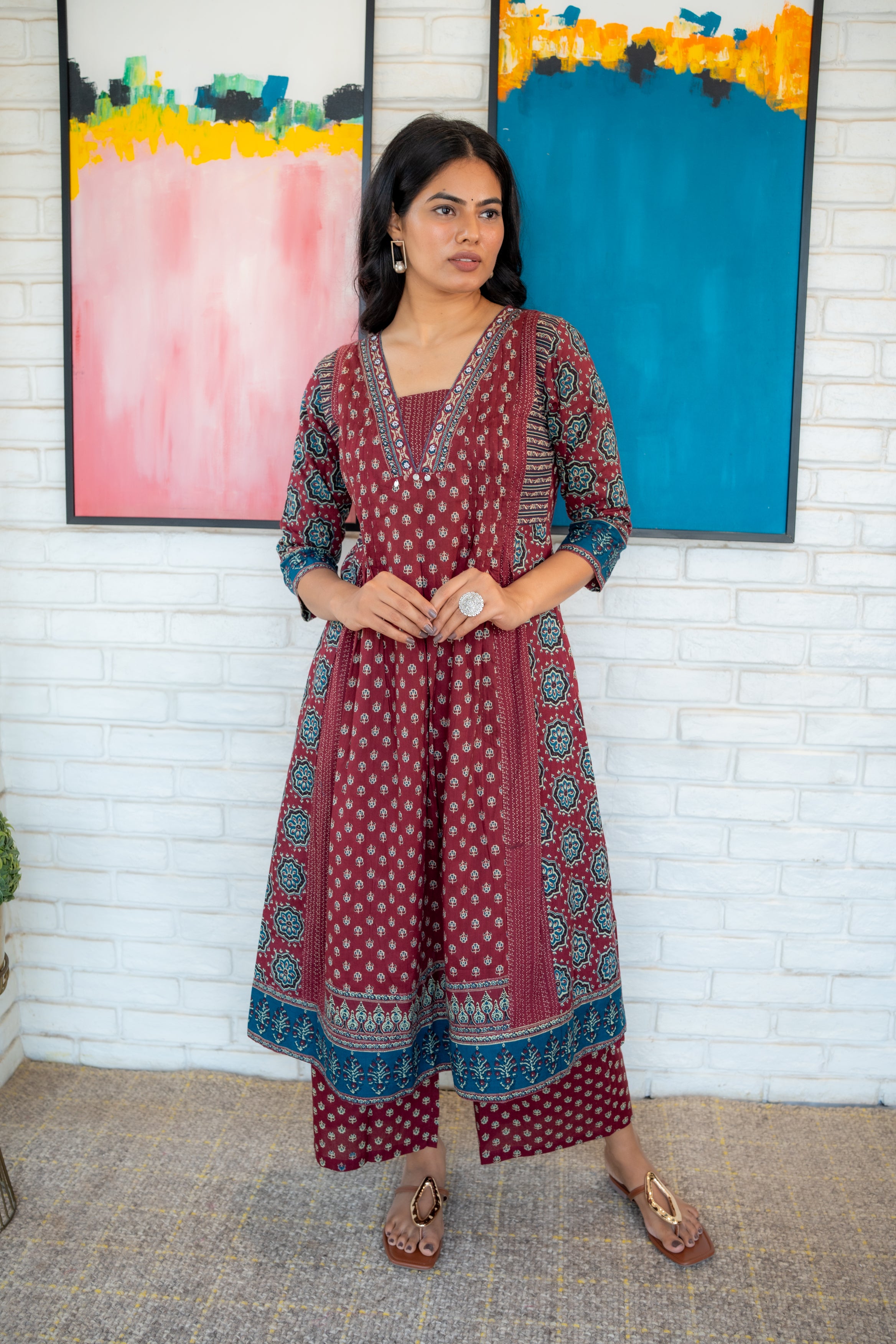 Breathable Cotton Anarkali Kurta with Matching Dupatta for Festive Wear